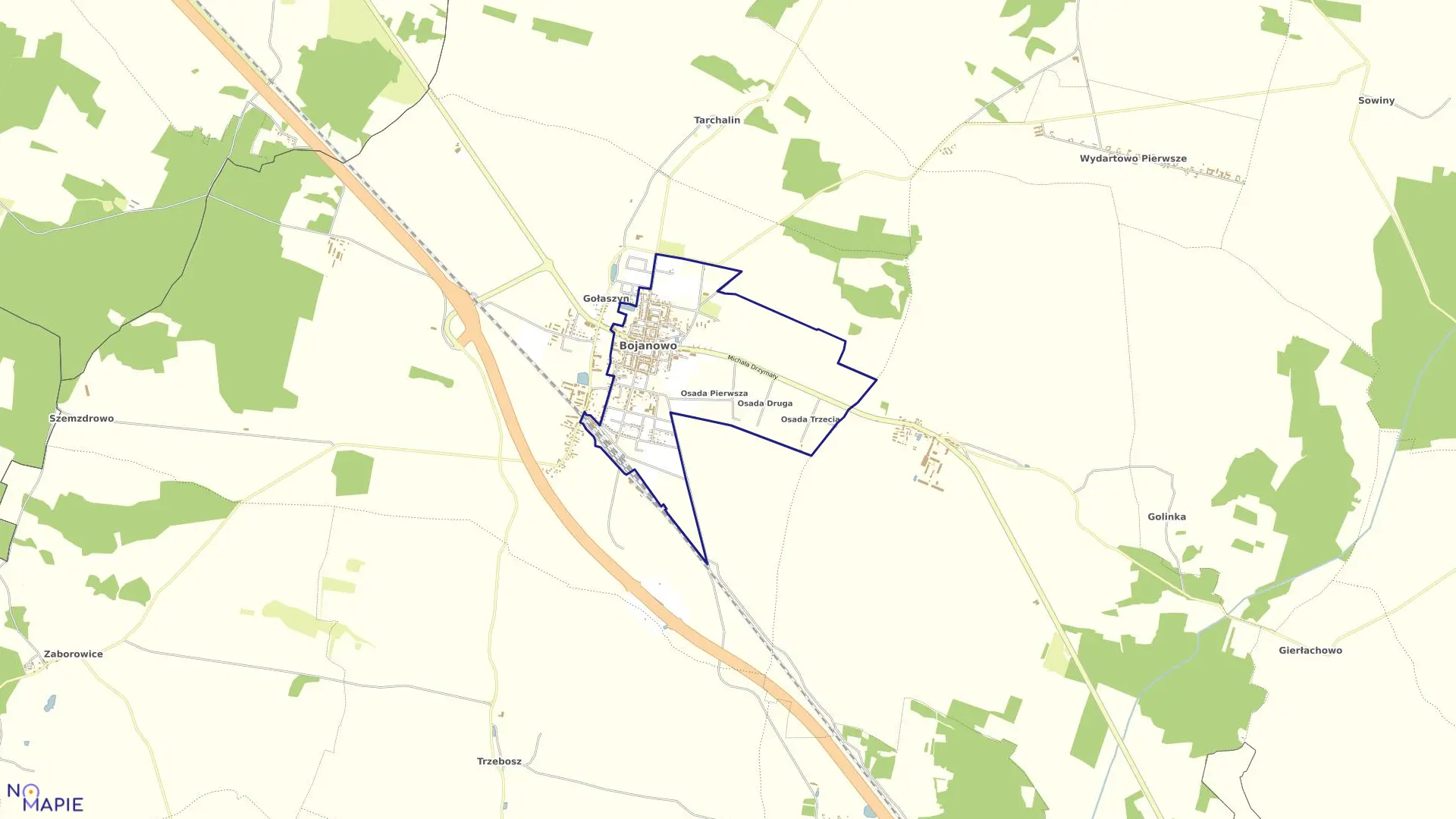 Mapa obrębu Bojanowo w gminie Bojanowo